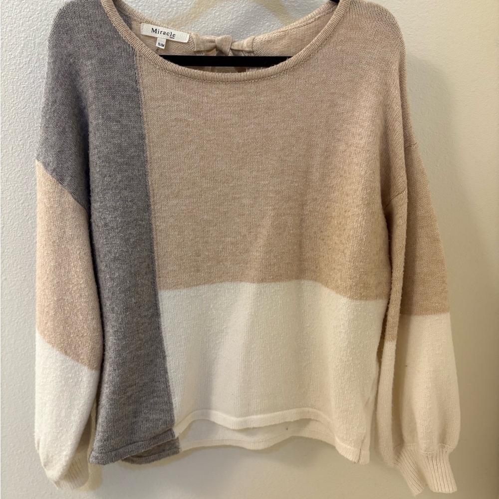 Miracle Colorblock Sweater - Beige, Gray, White